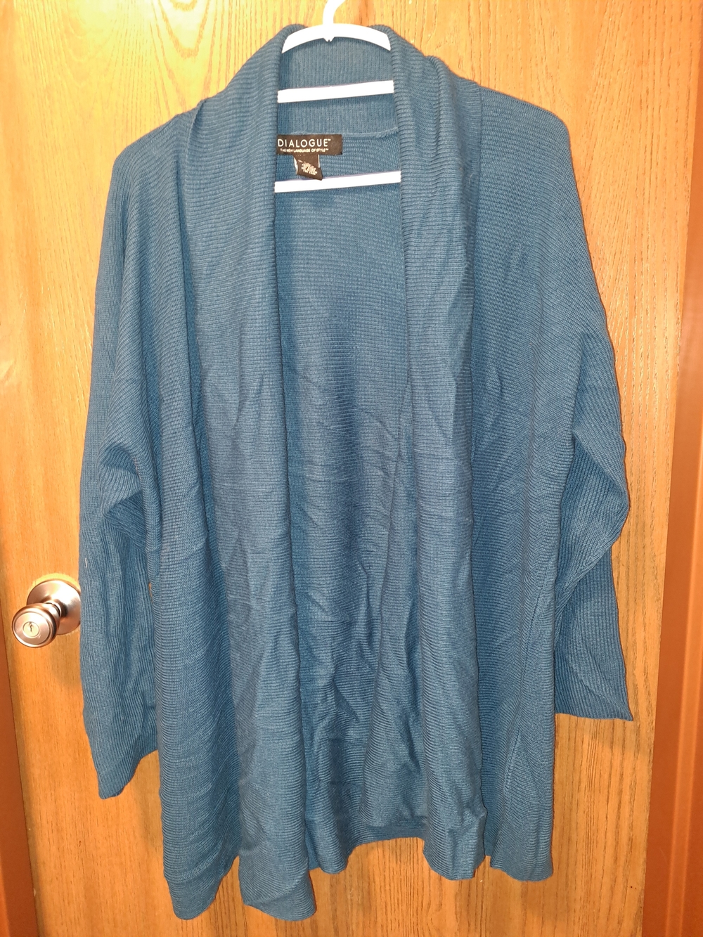Dialogue Teal Open-Front Ribbed Cardigan